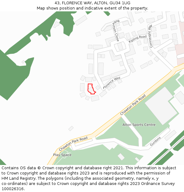 43, FLORENCE WAY, ALTON, GU34 1UG: Location map and indicative extent of plot