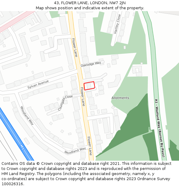 43, FLOWER LANE, LONDON, NW7 2JN: Location map and indicative extent of plot