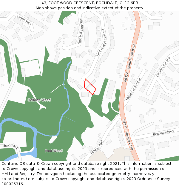 43, FOOT WOOD CRESCENT, ROCHDALE, OL12 6PB: Location map and indicative extent of plot