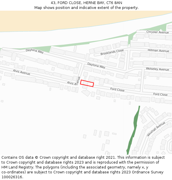 43, FORD CLOSE, HERNE BAY, CT6 8AN: Location map and indicative extent of plot