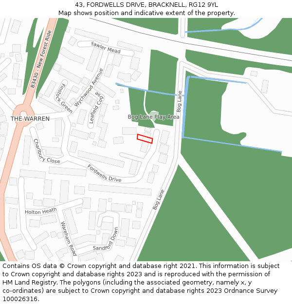 43, FORDWELLS DRIVE, BRACKNELL, RG12 9YL: Location map and indicative extent of plot