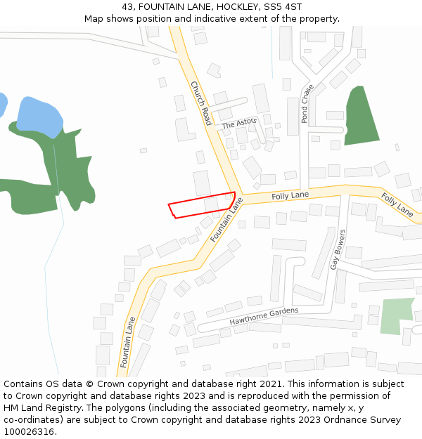 43, FOUNTAIN LANE, HOCKLEY, SS5 4ST: Location map and indicative extent of plot