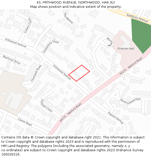 43, FRITHWOOD AVENUE, NORTHWOOD, HA6 3LY: Location map and indicative extent of plot