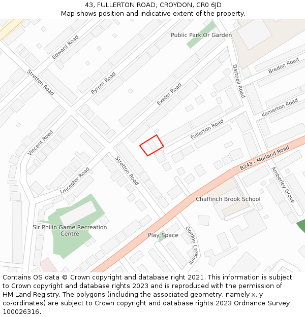43, FULLERTON ROAD, CROYDON, CR0 6JD: Location map and indicative extent of plot