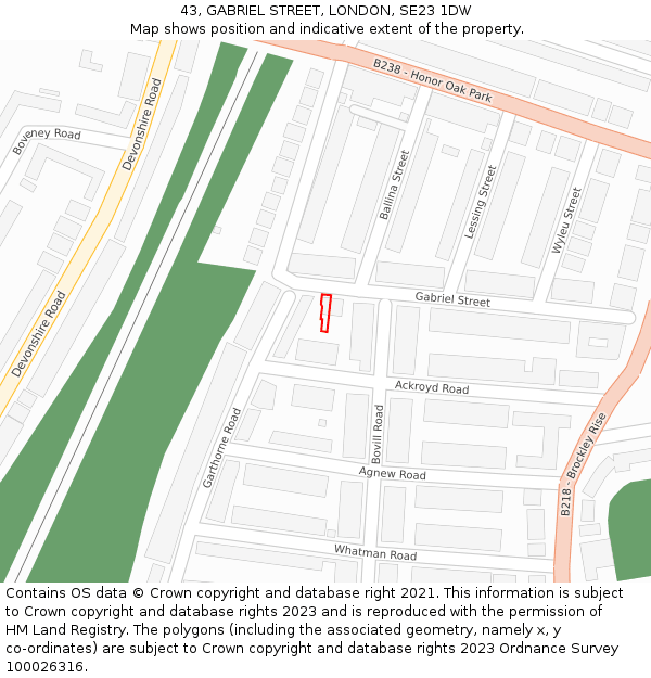 43, GABRIEL STREET, LONDON, SE23 1DW: Location map and indicative extent of plot