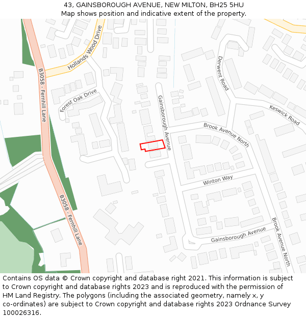 43, GAINSBOROUGH AVENUE, NEW MILTON, BH25 5HU: Location map and indicative extent of plot