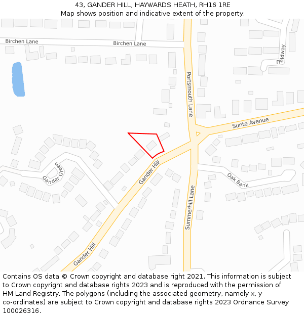 43, GANDER HILL, HAYWARDS HEATH, RH16 1RE: Location map and indicative extent of plot