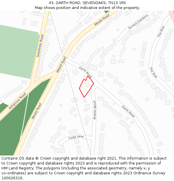 43, GARTH ROAD, SEVENOAKS, TN13 1RX: Location map and indicative extent of plot