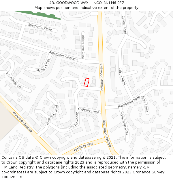 43, GOODWOOD WAY, LINCOLN, LN6 0FZ: Location map and indicative extent of plot