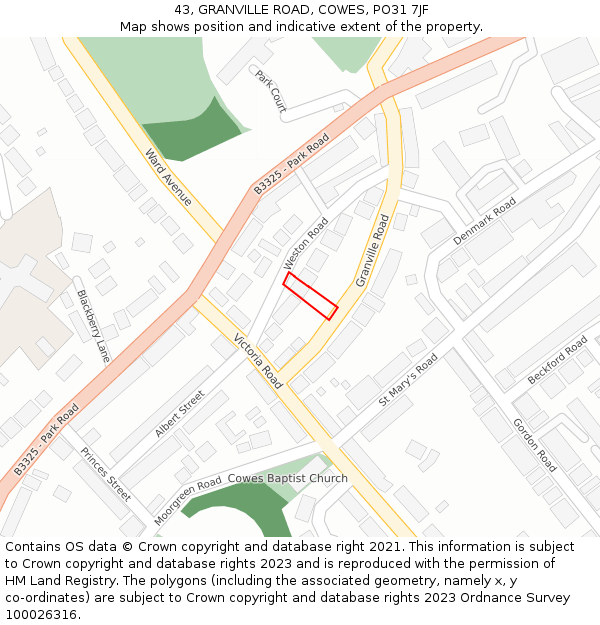 43, GRANVILLE ROAD, COWES, PO31 7JF: Location map and indicative extent of plot