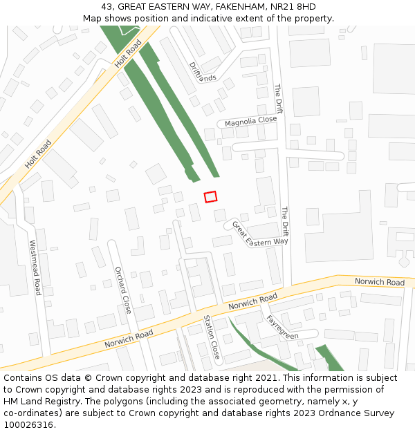 43, GREAT EASTERN WAY, FAKENHAM, NR21 8HD: Location map and indicative extent of plot