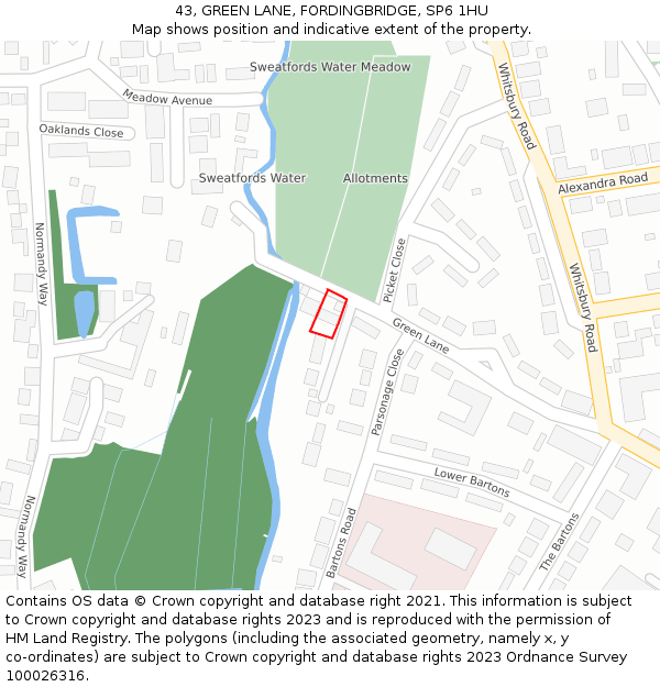 43, GREEN LANE, FORDINGBRIDGE, SP6 1HU: Location map and indicative extent of plot
