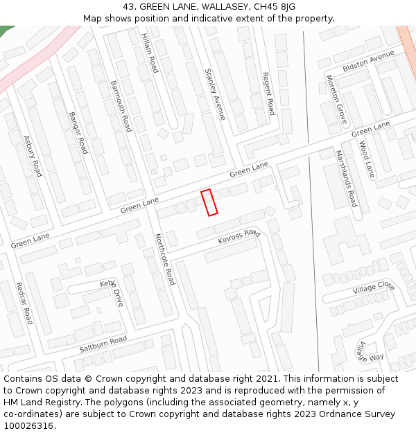 43, GREEN LANE, WALLASEY, CH45 8JG: Location map and indicative extent of plot