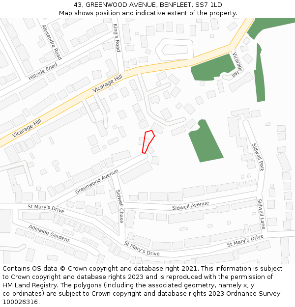 43, GREENWOOD AVENUE, BENFLEET, SS7 1LD: Location map and indicative extent of plot