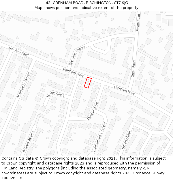 43, GRENHAM ROAD, BIRCHINGTON, CT7 9JG: Location map and indicative extent of plot