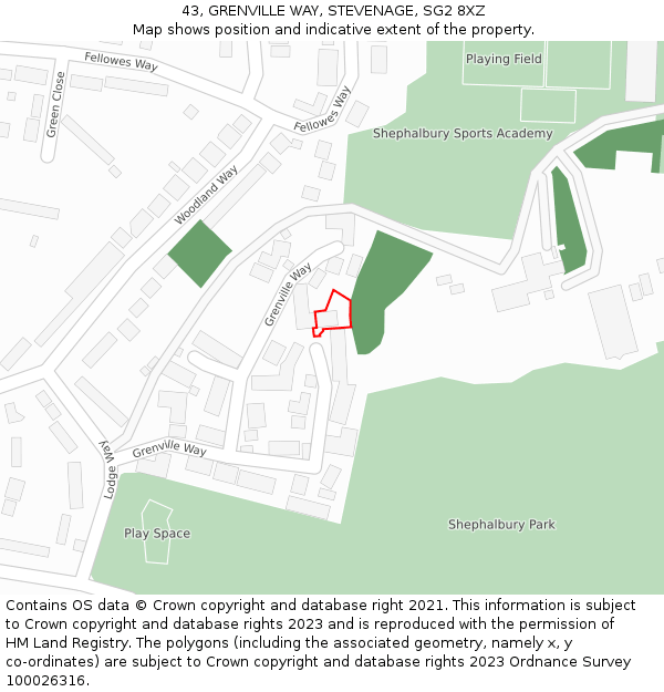 43, GRENVILLE WAY, STEVENAGE, SG2 8XZ: Location map and indicative extent of plot