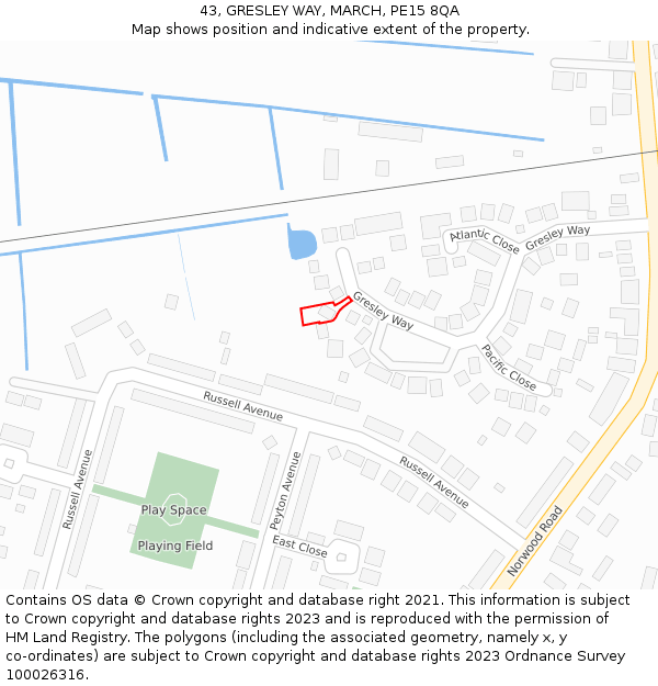 43, GRESLEY WAY, MARCH, PE15 8QA: Location map and indicative extent of plot