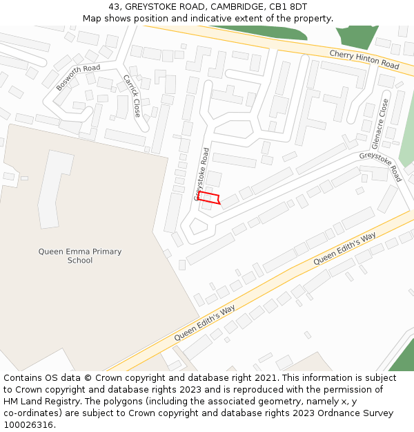 43, GREYSTOKE ROAD, CAMBRIDGE, CB1 8DT: Location map and indicative extent of plot