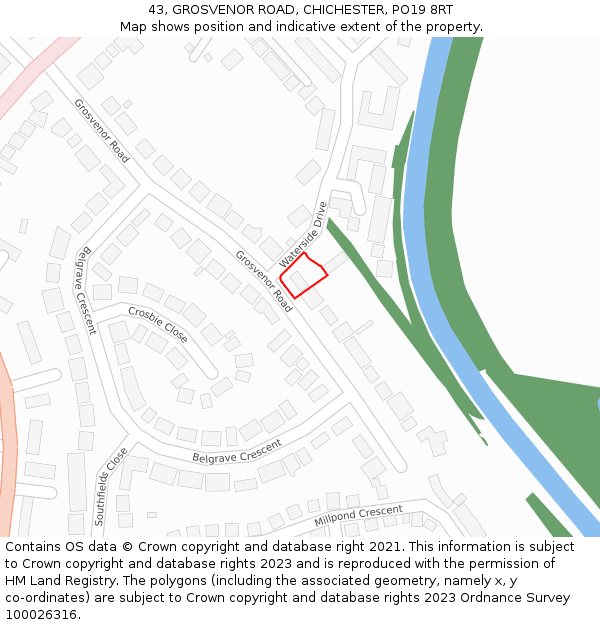 43, GROSVENOR ROAD, CHICHESTER, PO19 8RT: Location map and indicative extent of plot