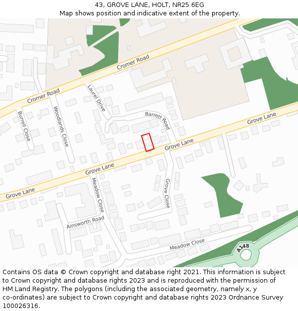 43, GROVE LANE, HOLT, NR25 6EG: Location map and indicative extent of plot