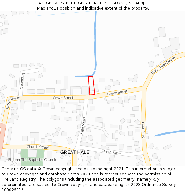 43, GROVE STREET, GREAT HALE, SLEAFORD, NG34 9JZ: Location map and indicative extent of plot