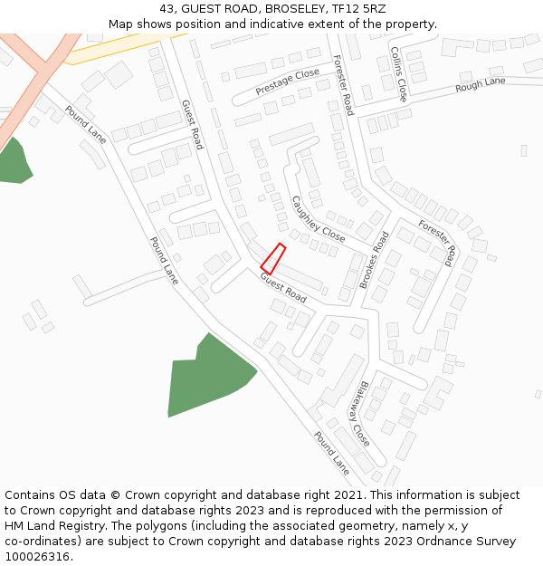 43, GUEST ROAD, BROSELEY, TF12 5RZ: Location map and indicative extent of plot