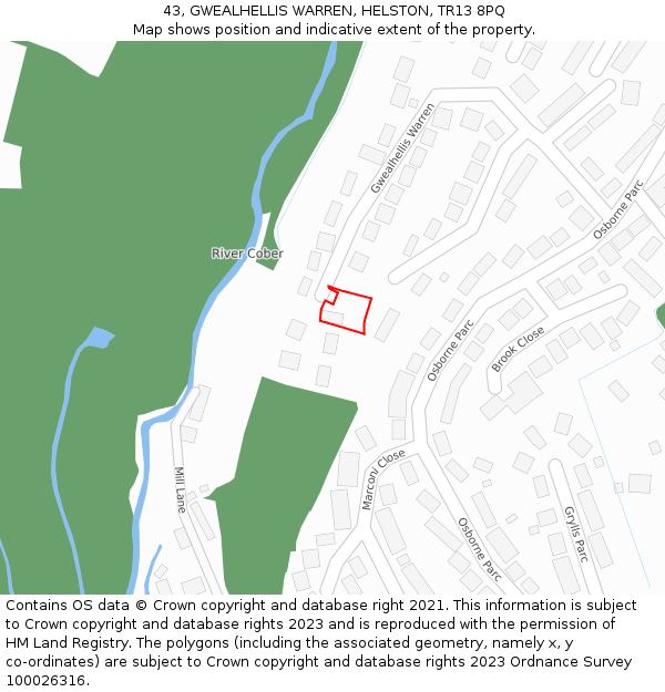 43, GWEALHELLIS WARREN, HELSTON, TR13 8PQ: Location map and indicative extent of plot