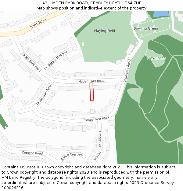 43, HADEN PARK ROAD, CRADLEY HEATH, B64 7HF: Location map and indicative extent of plot