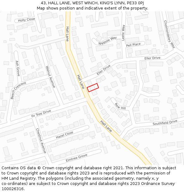 43, HALL LANE, WEST WINCH, KING'S LYNN, PE33 0PJ: Location map and indicative extent of plot