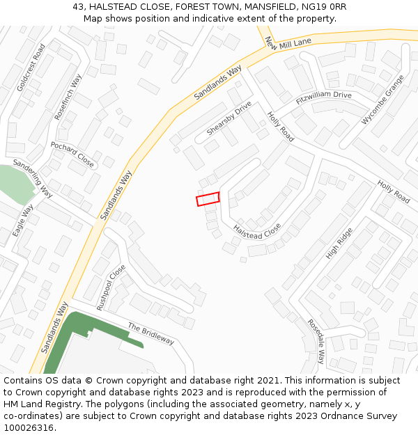 43, HALSTEAD CLOSE, FOREST TOWN, MANSFIELD, NG19 0RR: Location map and indicative extent of plot