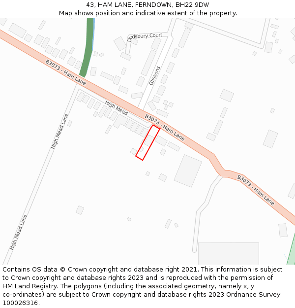 43, HAM LANE, FERNDOWN, BH22 9DW: Location map and indicative extent of plot