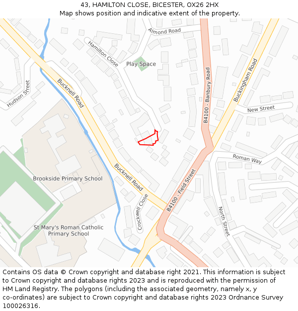 43, HAMILTON CLOSE, BICESTER, OX26 2HX: Location map and indicative extent of plot