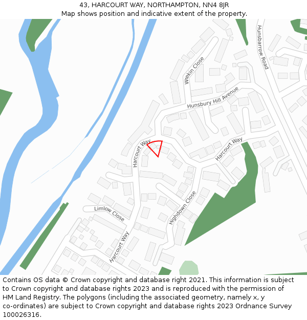 43, HARCOURT WAY, NORTHAMPTON, NN4 8JR: Location map and indicative extent of plot