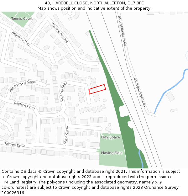 43, HAREBELL CLOSE, NORTHALLERTON, DL7 8FE: Location map and indicative extent of plot