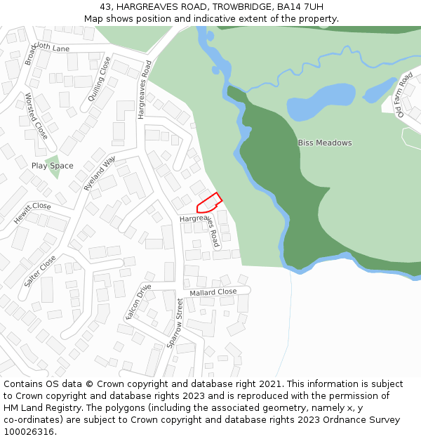 43, HARGREAVES ROAD, TROWBRIDGE, BA14 7UH: Location map and indicative extent of plot