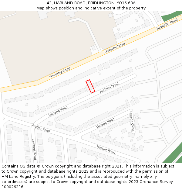 43, HARLAND ROAD, BRIDLINGTON, YO16 6RA: Location map and indicative extent of plot