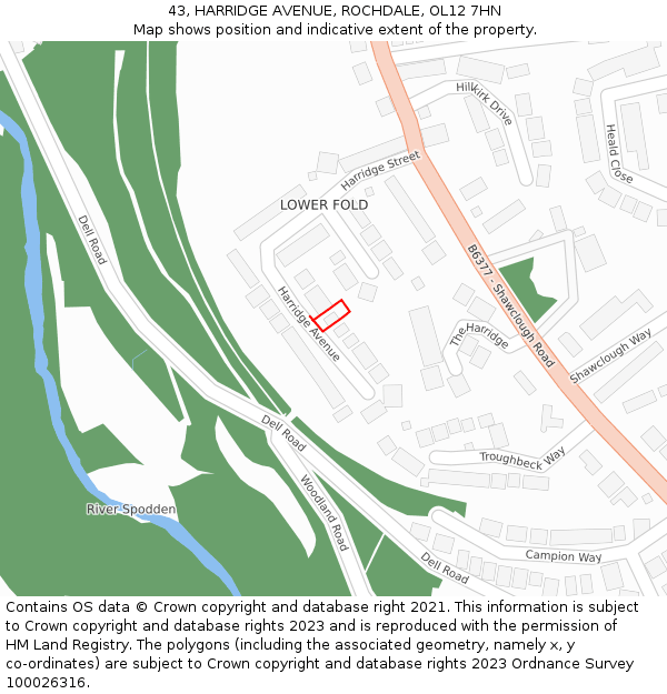 43, HARRIDGE AVENUE, ROCHDALE, OL12 7HN: Location map and indicative extent of plot