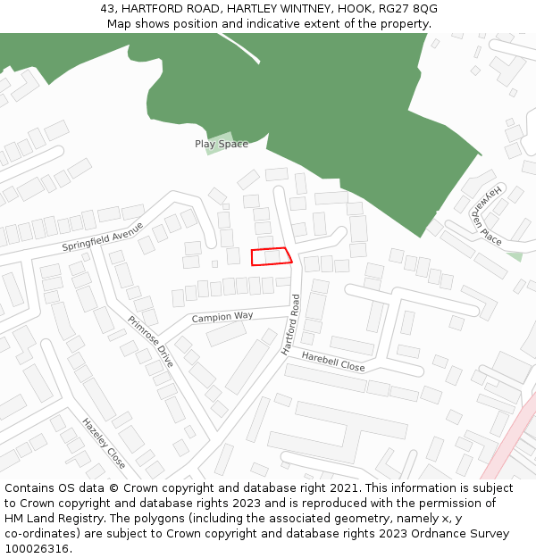 43, HARTFORD ROAD, HARTLEY WINTNEY, HOOK, RG27 8QG: Location map and indicative extent of plot