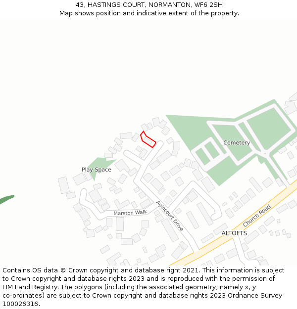 43, HASTINGS COURT, NORMANTON, WF6 2SH: Location map and indicative extent of plot