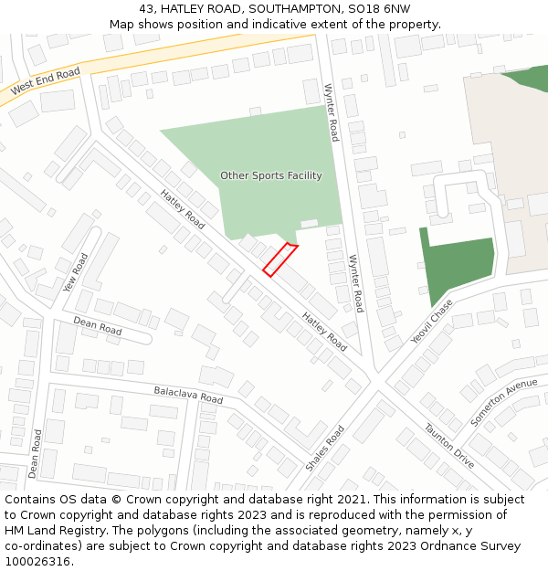 43, HATLEY ROAD, SOUTHAMPTON, SO18 6NW: Location map and indicative extent of plot