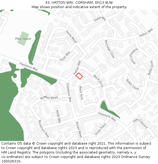 43, HATTON WAY, CORSHAM, SN13 9UW: Location map and indicative extent of plot