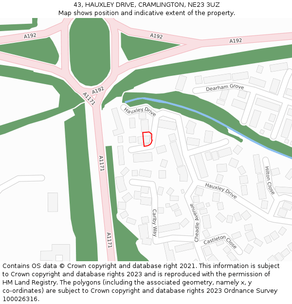 43, HAUXLEY DRIVE, CRAMLINGTON, NE23 3UZ: Location map and indicative extent of plot