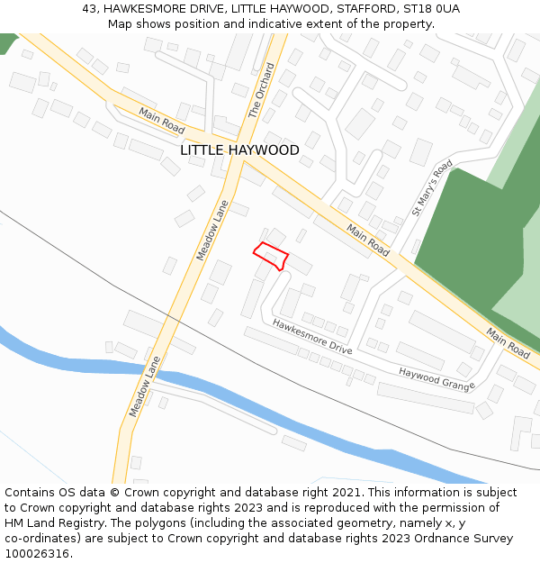 43, HAWKESMORE DRIVE, LITTLE HAYWOOD, STAFFORD, ST18 0UA: Location map and indicative extent of plot