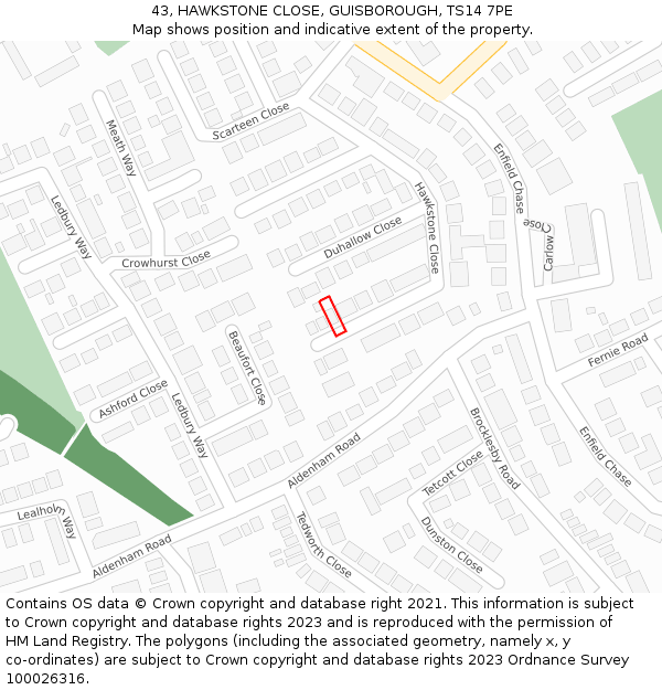 43, HAWKSTONE CLOSE, GUISBOROUGH, TS14 7PE: Location map and indicative extent of plot