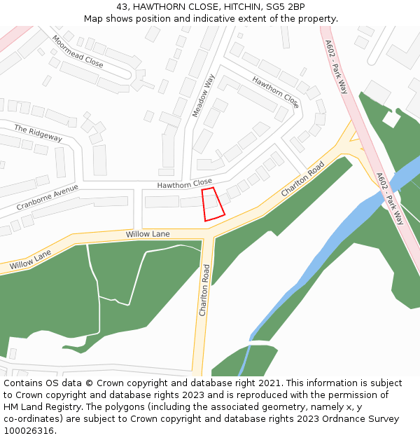 43, HAWTHORN CLOSE, HITCHIN, SG5 2BP: Location map and indicative extent of plot