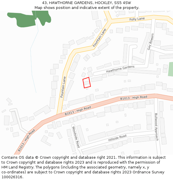 43, HAWTHORNE GARDENS, HOCKLEY, SS5 4SW: Location map and indicative extent of plot