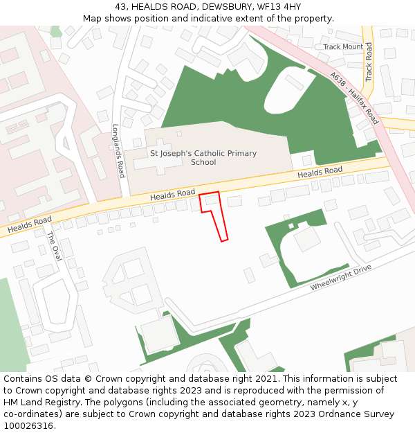 43, HEALDS ROAD, DEWSBURY, WF13 4HY: Location map and indicative extent of plot