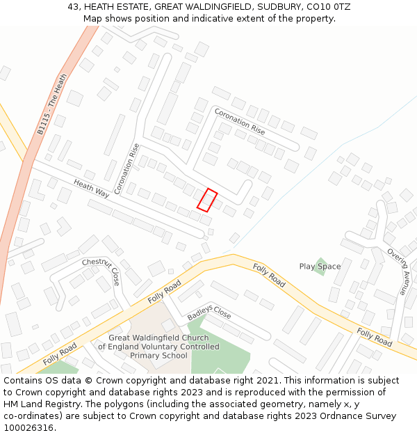 43, HEATH ESTATE, GREAT WALDINGFIELD, SUDBURY, CO10 0TZ: Location map and indicative extent of plot