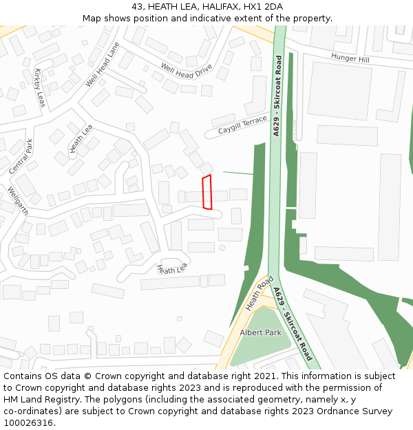 43, HEATH LEA, HALIFAX, HX1 2DA: Location map and indicative extent of plot