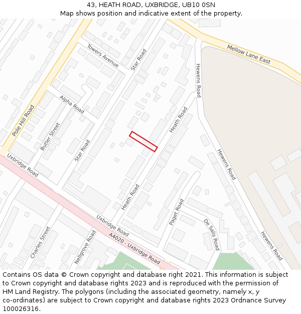 43, HEATH ROAD, UXBRIDGE, UB10 0SN: Location map and indicative extent of plot